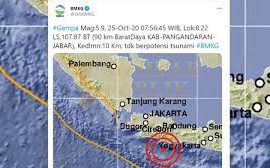 Gempa 5,9 Magnitudo Terjadi di Pangandaran Minggu Pagi