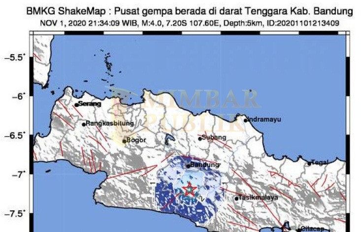 BMKG: Gempa Tektonik di Kabupaten Bandung 3.0 Magnitudo