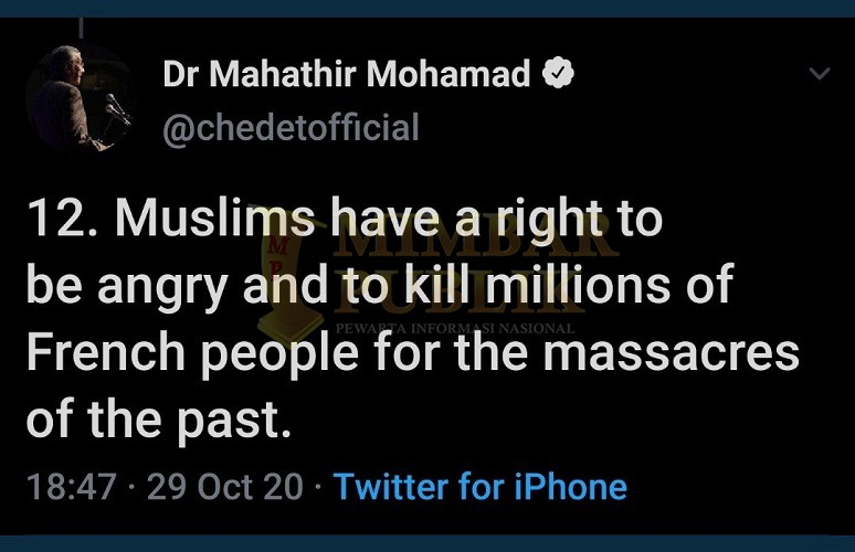 Imam Masjid Akbar Paris Kecam Twit Mahathir Mohamad Yang Serukan Bunuh Warga Perancis