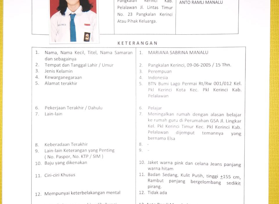 Ayu Mariana, Gadis Hilang 4 Hari Tanpa Kabar, Ayah Lapor Polisi