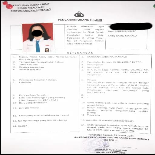 Polisi Berhasil Menemukan Remaja 15 Tahun Yang Dikabarkan Hilang