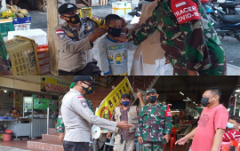 Bhabinkamtibmas dan Babinsa Batu Selicin Berikan Himbauan Prokes di Pasar Penuin