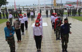 Latihan Uparaca HUT ke-76 RI di Gedung Daerah Kepri Dipimpin Perwira Yonmarhanlan