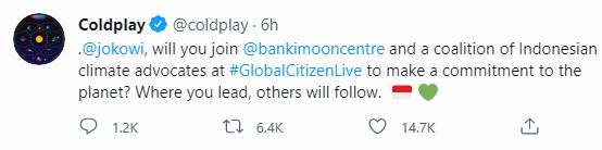Coldplay Ajak Jokowi Gabung Global Citizen Live