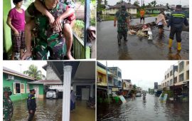 Banjir Hantam Rumah Warga, Babinsa Gendong Warga Untuk Berobat Hingga Bersihkan Saluran Air Yang Tersumbat