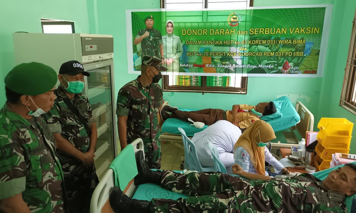 Wujud Kepedulian TNI, Moment Peringatan HUT Korem dan Persit, Kodim 0303/ Bengkalis Gelar Donor Darah