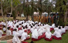 Sambut Murid SDN 9, Tim Satgas TMMD Kodim Bengkalis Pamit Pulang